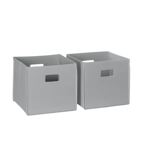 RiverRidge Folding Storage Bins - 2-pack of 10in Tall Gray Cubes | Fabric Bins, Set of 2 Storage Cubes, Cut-out Handles, Playroom Closet Organizer, Collapsible Cubby with Bottom Board Insert - color: 2 Gray 10in H Bins