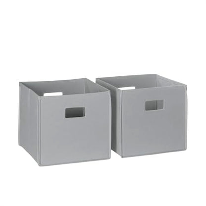RiverRidge Folding Storage Bins - 2-pack of 10in Tall Gray Cubes | Fabric Bins, Set of 2 Storage Cubes, Cut-out Handles, Playroom Closet Organizer, Collapsible Cubby with Bottom Board Insert - color: 2 Gray 10in H Bins