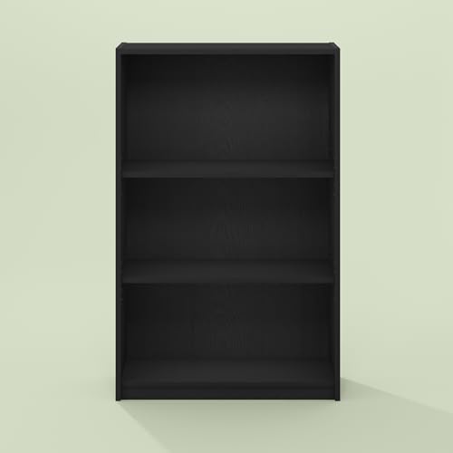 Frei 3-Tier Adjustable Bookcase, Bookshelf, for Living Room and Home Office, Black Oak - color: Black Oak, size: 9.5 (D) x 24.5 (W) x 40.3 (H) inches