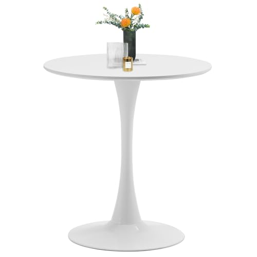 White Round Dining Table, 27.6" Tulip Table Kitchen Round Dining Table for 1-2 People with MDF Table Top and Metal Pedestal Base, Mid-Century Leisure Table for Home, Dining Room, Cafe - color: White, size: 27.6"