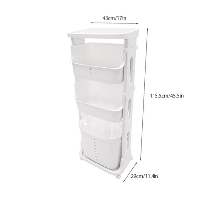 Laundry Basket, Laundry Basket Organizer Sorter Clothes Storage Organizer Shelf Rolling Cart with 4 Wheels, Laundry Hamper Basket Sorter Washing Hamper for Kitchens Bathrooms Bedrooms (4 Tier, White) - style: 4 Tier, White