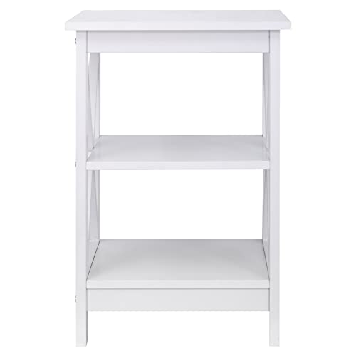 Nouva Side Table - Square Small End Table w/Storage Shelf, Tall Nightstand w/X-Design for Living Room Bedroom Office Bathroom,White - color: White