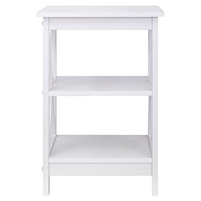 Nouva Side Table - Square Small End Table w/Storage Shelf, Tall Nightstand w/X-Design for Living Room Bedroom Office Bathroom,White - color: White