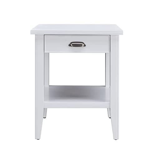 Leick Home Laurent 20 in. Solid Wood End Table with Shelf and Drawer, White, 10507-WT - color: White