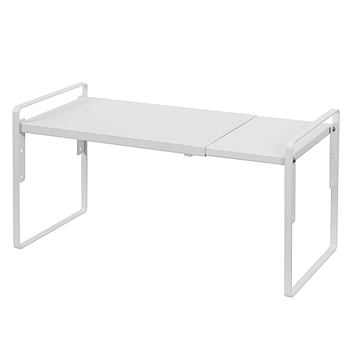 Nxconsu Cabinet Shelf Riser, Adjustable Cabinet Organizer, 8.6" Deep White | Heavy-Duty Metal Expandable Shelf Holds 50 lb with 3 Height Levels for Kitchen Cabinet Cupboard Pantry Dish Mug - color: White, size: 8.6’’D * 13.8-24.8’’W * 9.7’’H