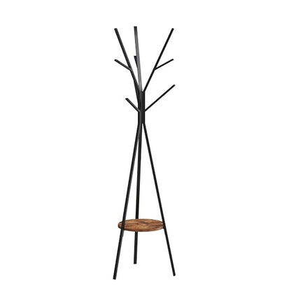 HOME BI Coat Rack, Coat Hanger Stand with Shelves, Freestanding Hall Tree, Metal Hat Hanger with 9 Hooks for Clothes Hats and Scarves, Black and Rustic Brown(Black+Rustic Brown) - color: Rustic Brown