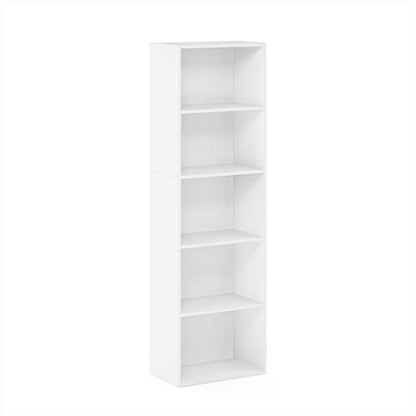 Furinno LUDER Book Shelf, 5-Tier Bookshelf, Bookcase with Open Shelves, 9.4 x 15.8 x 52, Easy Assembly, for Living Room, Bedroom, Home Office, White - color: White, size: 5-Tier