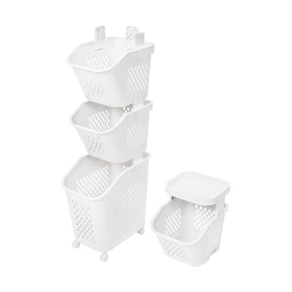 4-Tier Laundry Basket Holder, Utility Laundry Basket with Wheels Clothes Storage Organizer Cart Removable Rolling Laundry Hampers for Bathrooms Bedrooms Kitchen (4-Tier) - size: 4-Tier