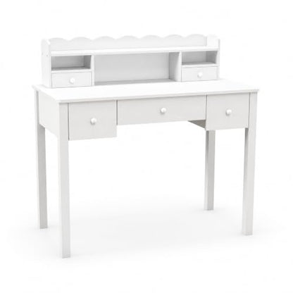 FUNKOCO White Writing Desk with Hutch & 5 Drawers - 40 Inch Modern Computer Workstation for Home Office, Teen Desk, Small Study Desk, Ideal for Gift - color: 3-large White