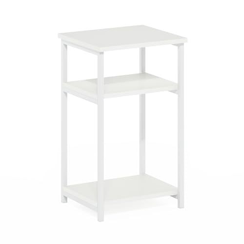 Furinno JUST 3-Tier Telephone Table, Metal Frame Modern Side Table with Open Shelf, Night Stand, Bedside Table, Easy Assembly, for Living Room, Bedroom, White - color: White/White, size: 1-Pack, Metal Frame, 3-Tier
