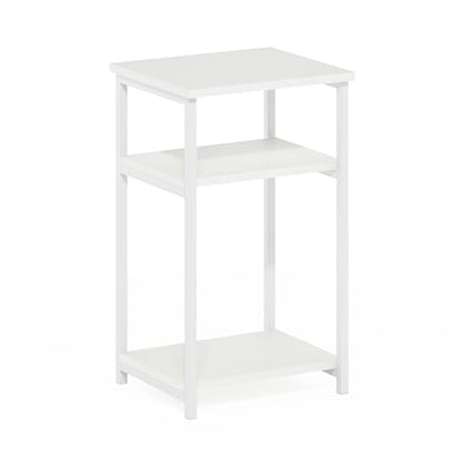 Furinno JUST 3-Tier Telephone Table, Metal Frame Modern Side Table with Open Shelf, Night Stand, Bedside Table, Easy Assembly, for Living Room, Bedroom, White - color: White/White, size: 1-Pack, Metal Frame, 3-Tier