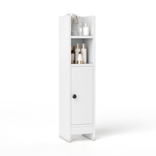 Narrow Bathroom Storage Cabinet, Modern Small Corner Floor Cabinet with 3-Level Adjustable Shelf, Slim Toilet Paper Holder Stand for Small Spaces, Laundry Room, Kitchen (White) - color: White