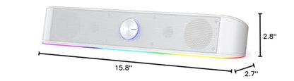 Redragon GS560 RGB Desktop Soundbar, 2.0 Channel Computer Speaker with Dynamic Lighting Bar Audio-Light Sync/Display, Touch-Control Backlit with Volume Knob, USB Powered w/ 3.5mm Cable, White - color: White