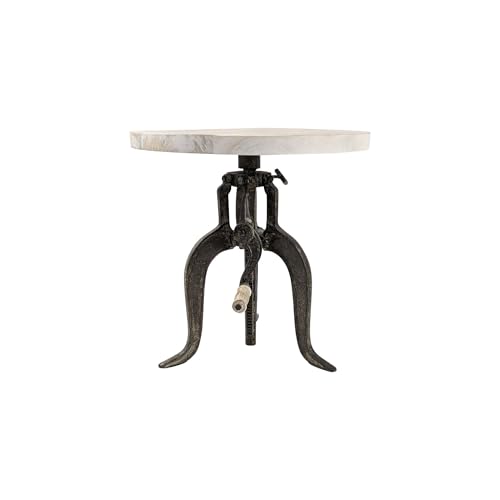 Carolina Chair & Table Adjustable Hand Crank 18" Wooden Top Rustic Side Table - Cast Iron Base Round Accent Table for Farmhouse, Living Room, or Bedroom (Natural Driftwood/Aged Iron) - color: Natural Driftwood/Aged Iron