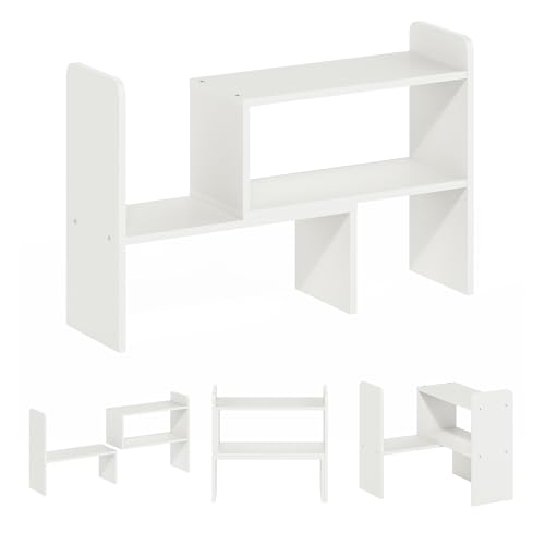 Furinno Classic Desk Organizers and Hutch, Open Shelf Expandable Office Organization, Adjustable Desk Top Display Book Shelf, for Paper, Office Supplies, White - color: White, size: 23.7-Inch