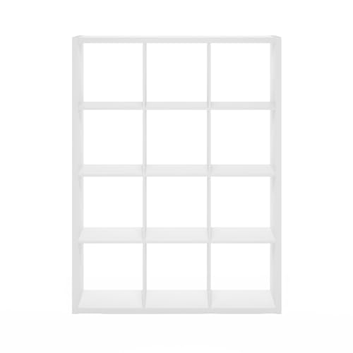 Furinno Cubicle Book Shelf, 12-Cube Bookshelf, Extra Thick Frame Reversible Bookcase with Open Back, 14.6" x 44" x 58", for Living Room, Bedroom, Home Office, White - color: White, size: 12-Cube