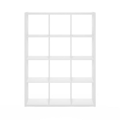 Furinno Cubicle Book Shelf, 12-Cube Bookshelf, Extra Thick Frame Reversible Bookcase with Open Back, 14.6" x 44" x 58", for Living Room, Bedroom, Home Office, White - color: White, size: 12-Cube