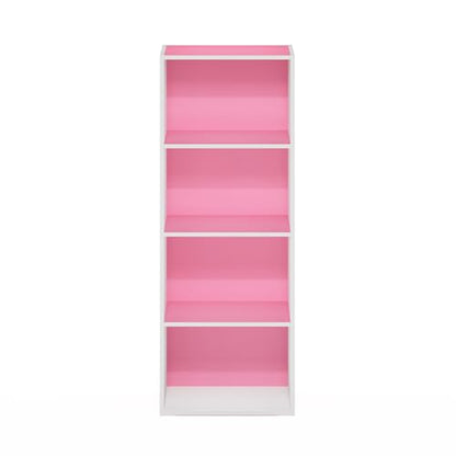 Furinno Luder Bookcase / Book / Storage, 4-Tier, Pink/White - color: White/Pink, size: 4-Tier, 9.3 x 15.6 x 41.7