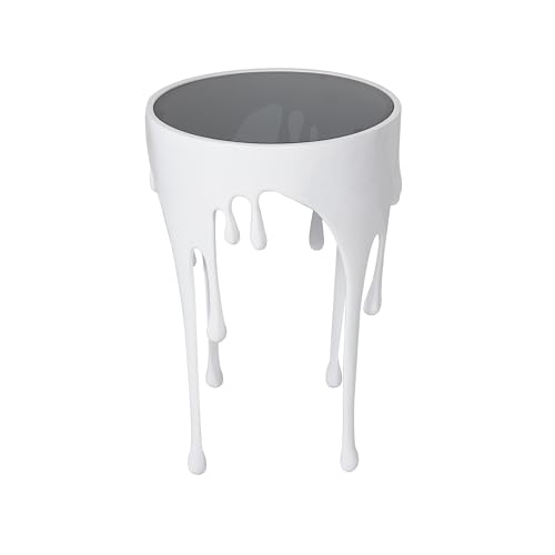 Deco 79 Aluminum Metal End Table with Abstract Drip Design, White Side Table, Accent Melting Legs and Black Glass Top, 16" x 16" x 25", White - color: White