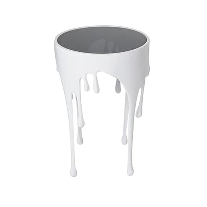Deco 79 Aluminum Metal End Table with Abstract Drip Design, White Side Table, Accent Melting Legs and Black Glass Top, 16" x 16" x 25", White - color: White
