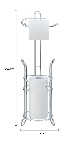 SunnyPoint Freestanding Toilet Paper Holder with Storage – Holds 3 Spare Rolls, Heavy-Duty Steel, Chrome Finish, Easy Assembly, Space-Saving Bathroom Organizer - color: Chrome