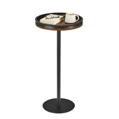Small Round Side Table,Drink Table with Weighted Base,Industrial Metal & Wood Pedestal End Table with Tray Top, Martini Table for Small Spaces, Living Room, Next to Sofa,24.7" H - color: Rustic Brown