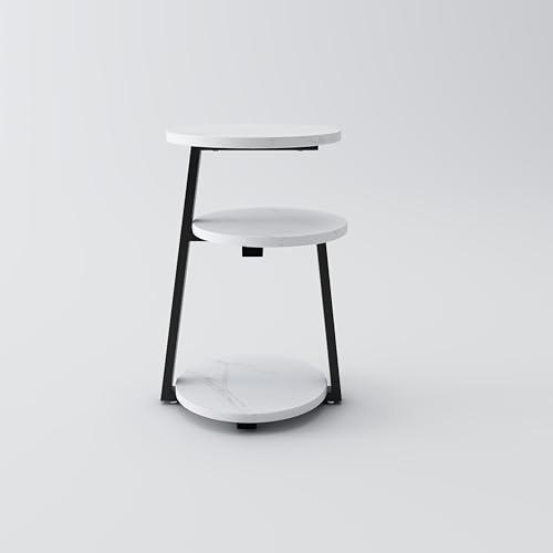 3-Tier Round End Table, Faux Marble Top Side Table with Sturdy Metal Legs, Modern Nightstand for Living Room, Bedroom, Small Spaces (Black) - color: Black