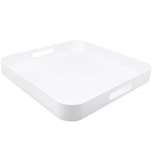 Square White Serving Tray, Ottoman Tray for Coffee Table - color: S-white, size: 13" x 13" x 1.6"
