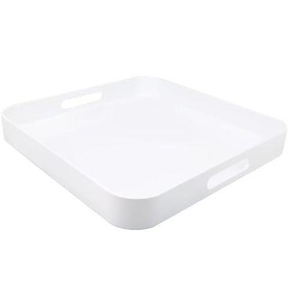 Square White Serving Tray, Ottoman Tray for Coffee Table - color: S-white, size: 13" x 13" x 1.6"