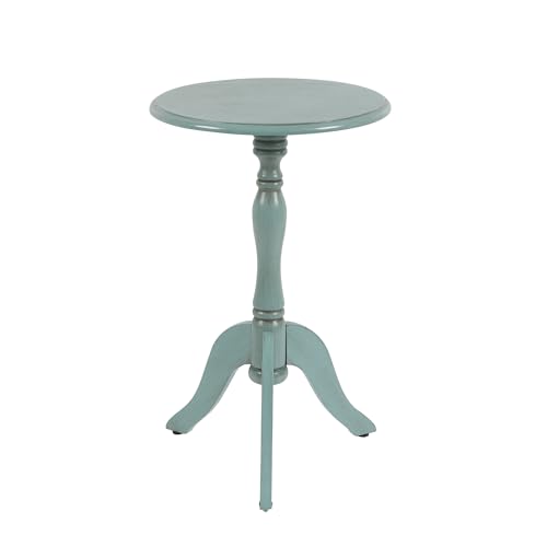 HLR Round Small End Table, Wooden Pedestal Side Tables for Small Spaces | Vintage Accent Nightstand, Coffee Drink Table with Turned Leg for Living Room, Bedroom, Entryway, Hallyway - color: Light Blue