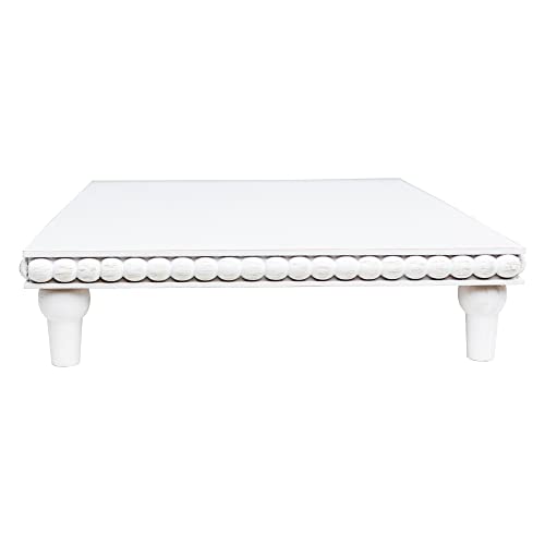 GENMOUS Farmhouse White Display Risers: Pedestal Stand for Bathroom - Rustic Tiered Tray Decor for Coffee Bar, Kitchen Counter, Sink, Plant Holder