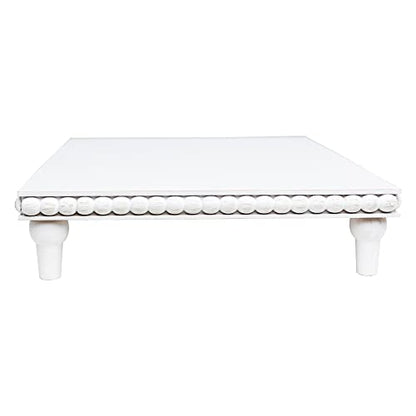 GENMOUS Farmhouse White Display Risers: Pedestal Stand for Bathroom - Rustic Tiered Tray Decor for Coffee Bar, Kitchen Counter, Sink, Plant Holder