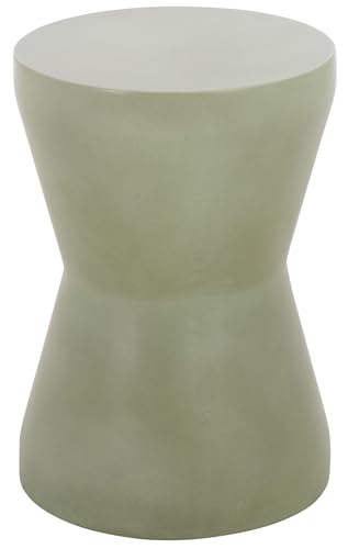 SAFAVIEH Outdoor - Torre Accent Stool - Modern Design - Sage Green Concrete - Weather Resistant Side Table - Ideal for Patio, Deck, Backyard, 12.2" W x 12.2" D x 17.3" H (VNN1001E)
