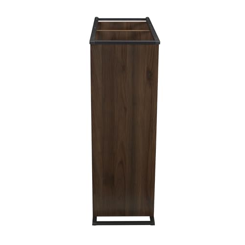 Household Essentials Jamestown Wide 3 Shelf Open Storage Bookshelf Mid Century Walnut Wood Grain and Black Metal - color: Walnut