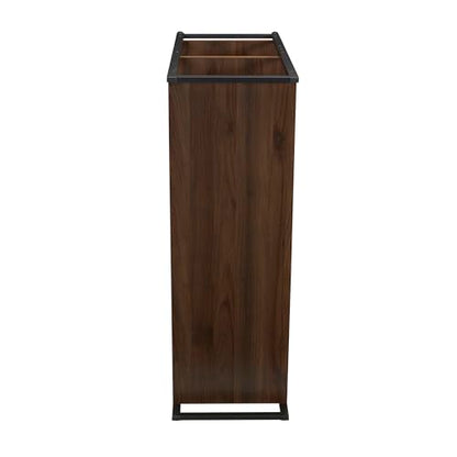 Household Essentials Jamestown Wide 3 Shelf Open Storage Bookshelf Mid Century Walnut Wood Grain and Black Metal - color: Walnut