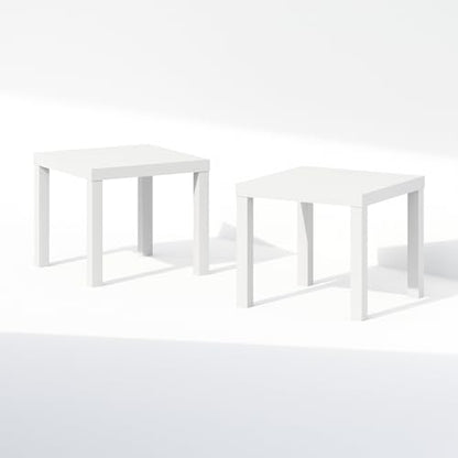 Furinno Classic Set of 2 Modern Coffee Table, Printer Stand, White | 1.8" Triple Thick Square Tabletop, Side Table with 4 Legs, for Living Room, Bedroom, Home Office - color: White, size: Set of 2, Square
