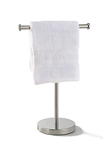 SunnyPoint Countertop Hand Towel Holder Stand – 16.5" Tall Stainless Steel T-Bar Rack with Weighted Base, Brushed Satin Nickel Finish – Jewelry Holder for Bathroom, Vanity, or Kitchen
