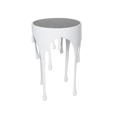 Deco 79 Aluminum Metal Abstract Side Table 16" x 16" x 25", White | Accent table, drip end table with melting designed legs and black glass top, unique end table, living room decor - color: White