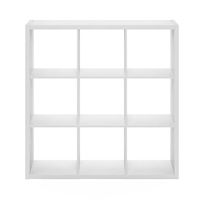 Furinno Cubicle Book Shelf, 9-Cube Bookshelf, Extra Thick Frame Reversible Tall Wide Bookcase with Open Back, 14.6 x 44 x 44, for Living Room, Bedroom, Home Office, Plain White - color: Plain White, size: 9-Cube