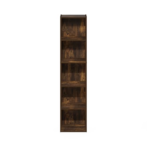 Furinno PASIR Book Shelf, 5-Tier Modern Bookshelf, Open Shelves Bookcase, 9 x 12 x 52, for Living Room, Bedroom, Home Office, Amber Oak - color: Amber Oak, size: 5-Tier, 9 x 12 x 52