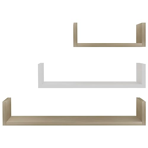 Wall Display Shelf 3 pcs Shelving,Bookcase with Doors,White Bookcase,Suitable for Study, Bedroom, Office, Living Room,White and Sonoma Oak Engineered Wood - color: Multicolour