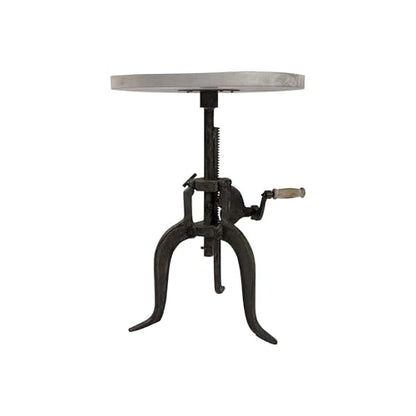Carolina Chair & Table Adjustable Hand Crank 18" Wooden Top Rustic Side Table - Cast Iron Base Round Accent Table for Farmhouse, Living Room, or Bedroom (Natural Driftwood/Aged Iron) - color: Natural Driftwood/Aged Iron