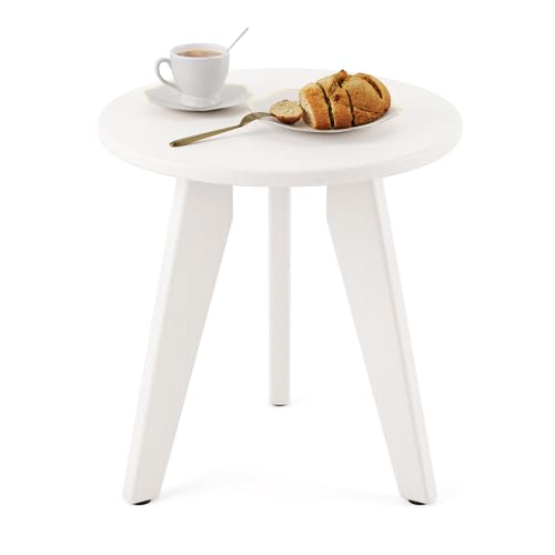 HDPE White Round Outdoor Table, Weather-Resistant, 15.8x15.8x16.7 inches, 150lbs Load Capacity, Modern Design, End Table for Patio, Porch, Deck, Living Room, Bedroom, Plant Stand | Outdoor Round Accent Table For Patio,Porch,Garden,Companion to your Chairs