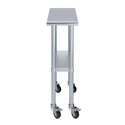 AmGood 12" Long x 24" Deep Stainless Steel Table with Casters - size: 12" Long x 24" Deep