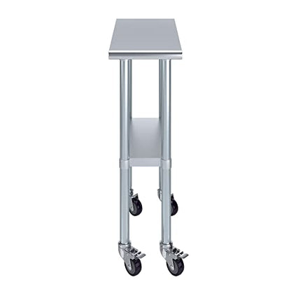 AmGood 12" Long x 24" Deep Stainless Steel Table with Casters - size: 12" Long x 24" Deep