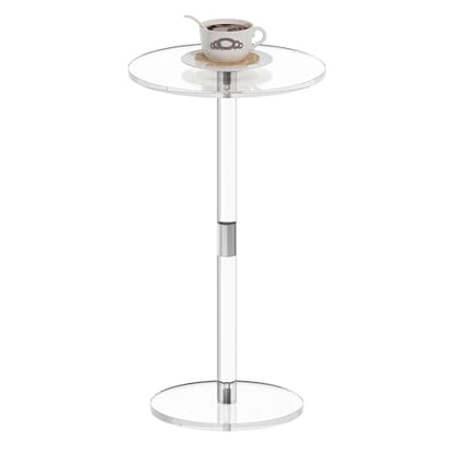 HMYHUM Acrylic Drink Table for Small Spaces, 11.8" L x 11.8" W x 21.3" H, Clear Pedestal Side Table for Living Room, Round, Easy Assembly - size: 11.8 inch
