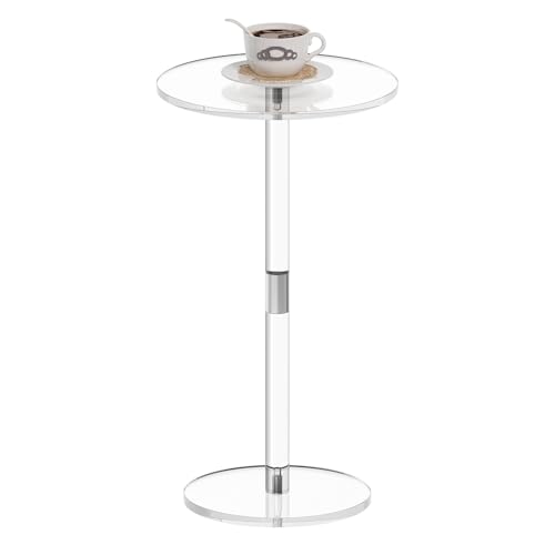 HMYHUM Acrylic Drink Table for Small Spaces, 11.8" L x 11.8" W x 21.3" H, Clear Pedestal Side Table for Living Room, Round, Easy Assembly - size: 11.8 inch