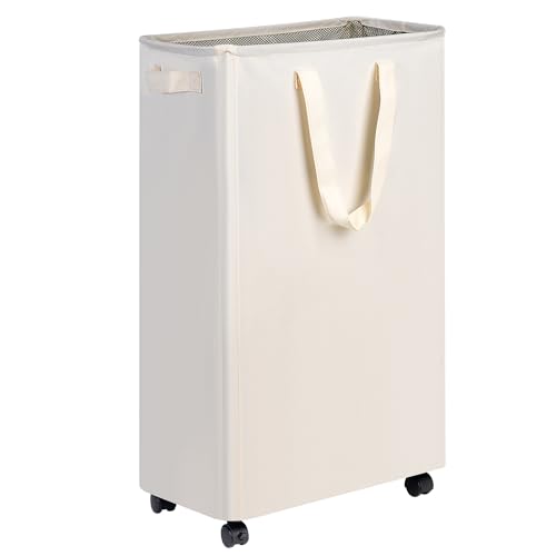 efluky Slim Laundry Hamper with Wheels, Rolling Laundry Basket for Clothes, Small Laundry Basket for Bedroom, Dorm and Laundry Room, 90L (19.8 Gallons) Beige - color: Beige, size: 90L