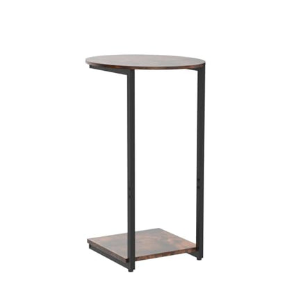 Hosfais Side Table Small End Table, C-Shaped Wood Sofa Table with Metal Frame for Living Room, Bedroom, Small Spaces (Rustic Brown) - color: Rustic Brown, size: Oval
