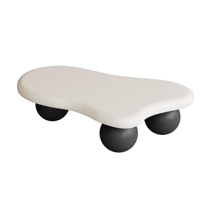 47.2” Cloud Coffee Table with 3 Ball Legs, Modern Irregular Center Table for Living Room, Low Cute Small MDF Tea Table for Bedroom, Space Apartment-White Black - color: Cloud-47" White Black